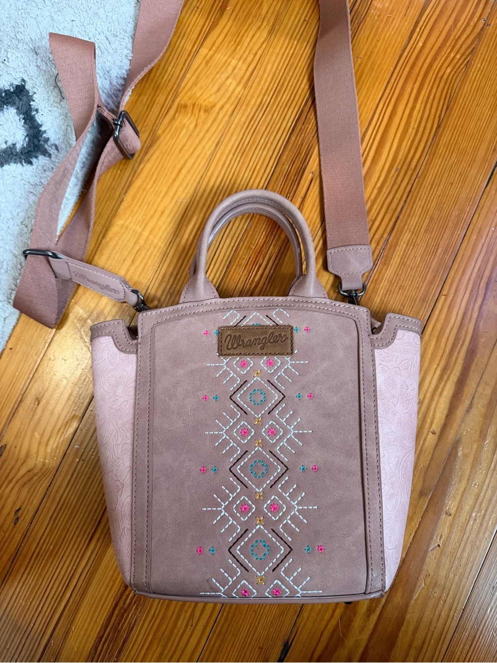 Wrangler Blush Pink Embroidered Crossbody Tote